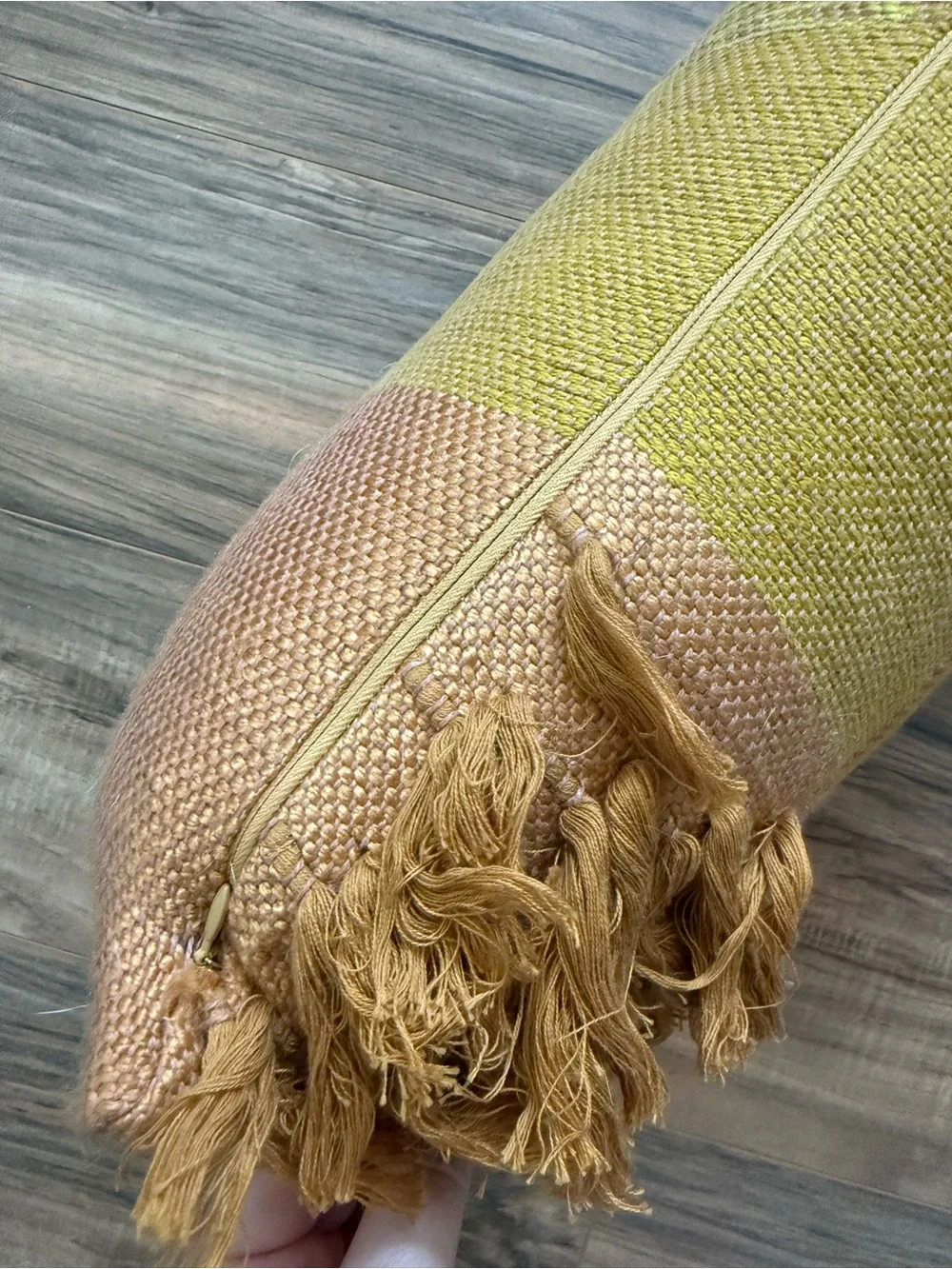 Anthropologie All Roads Bloomfield Pillow - Yellow Lumbar with Tassel Trim
